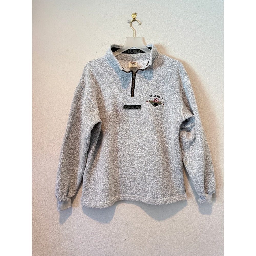 Vintage Prairie Mountain Yosemite Quarter Zip Pullover Gray Salt Pepper Large